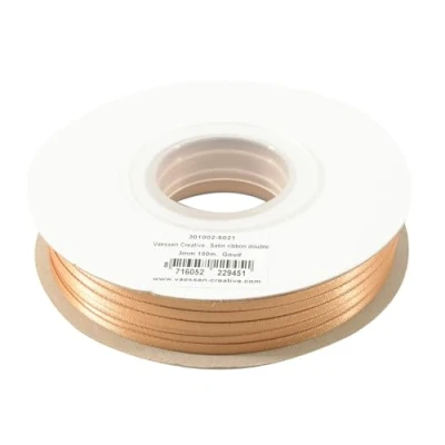 Abbildung von Vaessen Creative 301002 5021, Gold, Satinband, Hellbraun, 3 mm x 100 m Doppelsatinband, Schleifenband, Dekoband, Geschenkband, Stoffband für Hochzeit, Taufe und Geburtstagsgeschenke, 3MM