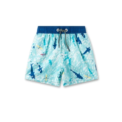 Abbildung von Sanetta Jungen Badeshorts blau Haifisch Bequeme und schnell trocknende Badehose aus recyceltem Polyester für Jungen. Bademode Kinder