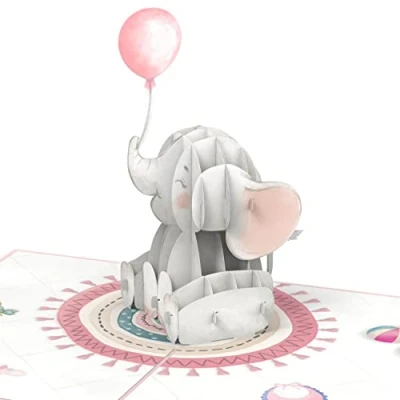 Abbildung von papercrush® Pop Up Karte Baby Elefant (Rosa) 3D Geburtskarte für Mädchen, Glückwunsch oder Geldgeschenk zur Geburt von Tochter, Glückwunschkarte Enkelkind