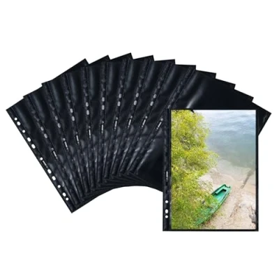 Abbildung von HERMA 7788 Fotohüllen für Ordner, 10 Stück, 20x30 cm, 1 Fach, beidseitig bestückbare Fotophan Fotosichthüllen Sammelhüllen Postkartenhüllen Prospekthüllen mit Eurolochung, schwarz