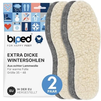 Abbildung von biped 2 Paar Wollsohlen aus Lammwolle und Filz Extra dicke, wärmende Winter Einlegesohlen für Damen Herrenschuhe z1004(36)