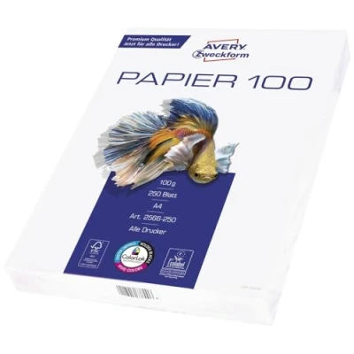 Abbildung von AVERY Zweckform 2566 Drucker /Kopierpapier (250 Blatt, 100 g/m², DIN A4 Papier, hochweiß, für alle Drucker) 1 Pack