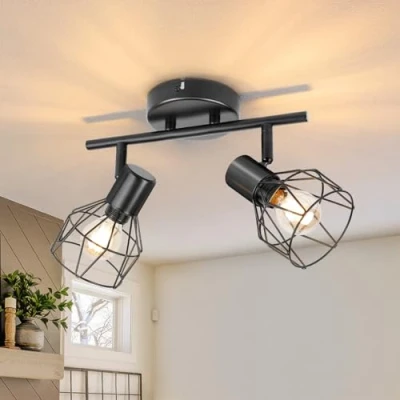 Abbildung von Dehobo Led Deckenstrahler Schwenkbar 350 Deckenleuchte E14 2 Flammig Rund Deckenlampe Spots Schwarz Küchenlampe Wohnzimmerlampe Deckenspot Schlafzimmer
