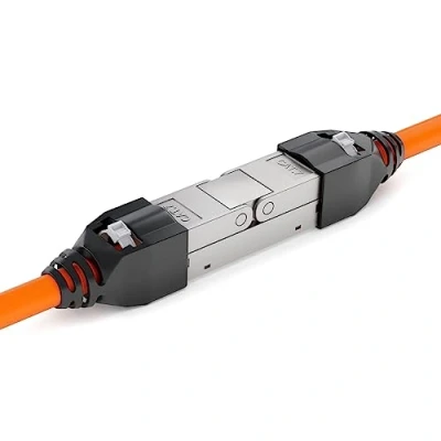 Abbildung von hb digital 1x CAT7 LSA Netzwerkkabel Verbinder werkzeugloser mit Knickschutzhülle STP feldkonfektionierbare Kupplung Adapter Verlängerung für LAN Verlegekabel Ethernet Installationskabel