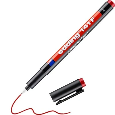 Abbildung von edding 141 F Permanenter Folienschreiber rot 1 Stift Rundspitze 0,6 mm zum Schreiben auf Glas, Kunststoff, Folien und glatten Oberflächen schnelltrocknend, wisch wasserfest