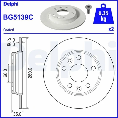 Abbildung von DELPHI BG5139C Bremsscheibe 260 8 5 voll beschichtet unbehandelt ohne Radlager, ABS Sensorring RENAULT: Zoe