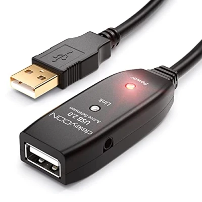 Abbildung von deleyCON 15m USB 2.0 Verlängerungkabel Repeater Kabel Aktiv mit 2 Signalverstärker Extension Cable A auf Buchse Schwarz