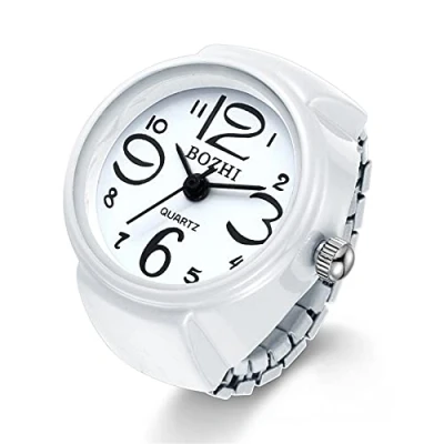 Abbildung von JewelryWe Damen Ringuhr Fingeruhr Analog Quarzuhr Elastisch Ring Band Uhr Uhrenring Geschenk für Mädchen Weiß