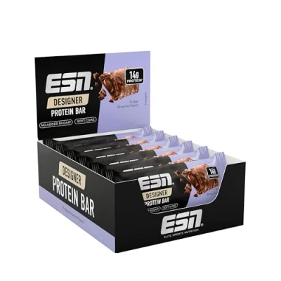 Abbildung von ESN Designer Bar Box, Fudge Brownie, 12 x 45 g, der ideale Snack mit bis zu 14 g Protein pro Riegel made in Germany