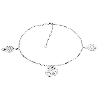 Abbildung von Nenalina Fußkettchen Silber mit Anhänger Om Blume, Lebensbaum und Lebensblume, Damen Knöchel Armband verstellbar für Mädchen, Länge 23 27 cm, 925 Sterling Silber, 381012 000