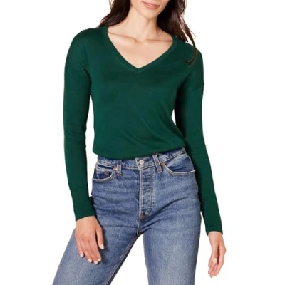Abbildung von Amazon Essentials Damen Leichter Tunika Pullover Mit Langen Ärmeln Und V Ausschnitt (Erhältlich In Übergröße), Dunkelgrün, 4XL Große Größen