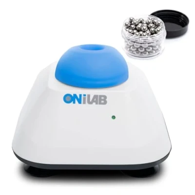 Abbildung von ONiLAB Mini Vortex Mixer mit Touch Funktion, Labor Mischen, Nagellack, Wimpernklebstoffe und Acrylfarben stabiler Aluminium Gussbasis, 120pcs 7/32in Mischkugeln, blau…