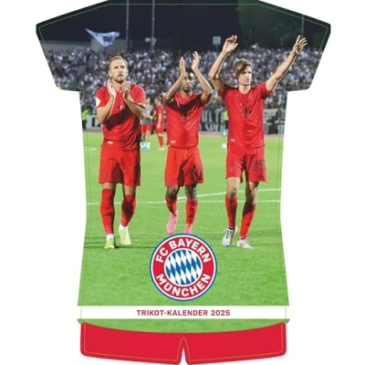 Abbildung von N NEUMANNVERLAGE FC Bayern München 2025 Trikotkalender, 34,1x42cm, Fußball Kalender mit Motiven der Stars, Fan Highlights, Spiralbindung und internationales Kalendarium