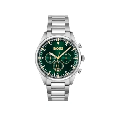 Abbildung von BOSS Pioneer Chronograph silvercoloured/green, Herren, Größe: One Size, Silver coloured/green
