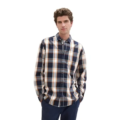 Abbildung von TOM Tailor Kariertes Hemd, Herren, Größe: Medium, Navy orange big check