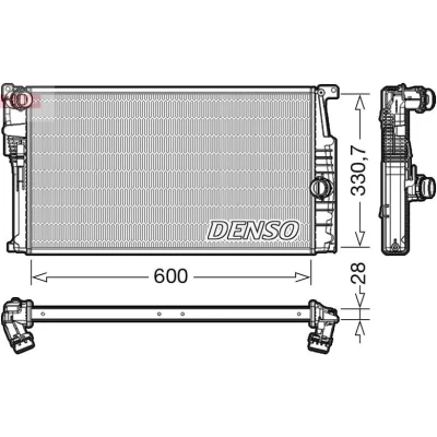 Abbildung von DENSO DRM05015 Kühler, Motorkühlung 600 331 28 BMW: 3 Touring, 1 Hatchback, 2 Coupe