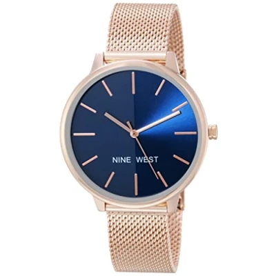 Abbildung von Nine West Damen Armbanduhr, NW/1981, Sunray Zifferblatt, Mesh Armband, Roségold/Marineblau, NW/1980NVRG