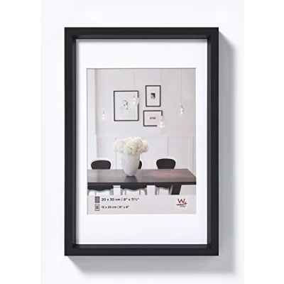 Abbildung von walther design Bilderrahmen schwarz 20 x 30 cm mit Passepartout, Steel Style Kunststoffrahmen ES030B