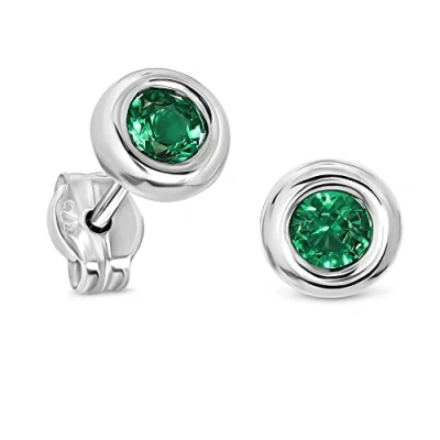 Abbildung von MIORE Schmuck, Ohrringe Damen, Ohrstecker Gold 375 9 Kt Weißgold, Damenohrringe mit Smaragd Stein in Zargenfassung, goldene Ohrschmuck