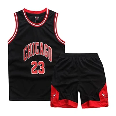 Abbildung von ISOVNUS Geek UP Kleine Jungen 2er Set Basketball Trainings Ärmellos Trikot und Hose, Little Boys Training Jersey (5 6 Jahre, M, Schwarz)