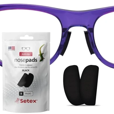 Abbildung von Setex Gecko Grip 1,8 mm rutschfeste Nasenpads für Brillen, 5 schwarze Paare, mikrotexturierte Fasern