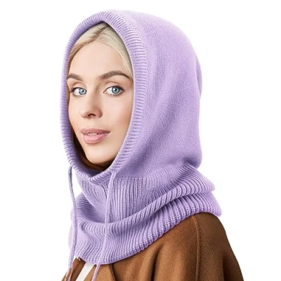 Abbildung von DRESHOW Wintermützen für Damen Balaclava Strickmütze Skull Cap mit Kordelzug Warmer Kapuzenschal Mütze