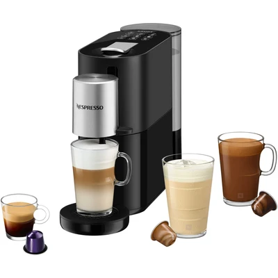 Abbildung von Krups XN8908 Nespresso Atelier Kaffeemaschine mit Milchaufschäumer 1 L Wassertank inkl. Glastasse+Kapseln 19bar Druck schwarz/ silber