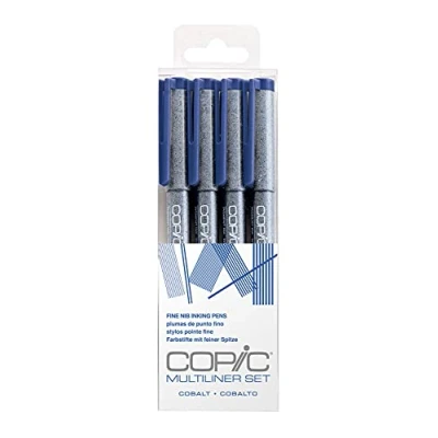 Abbildung von COPIC Multiliner Set, Cobalt, 4 Fineliner in verschiedenen Strichstärken, Zeichen Stifte mit einer feinen Spitze und wasserbeständiger Pigmenttinte