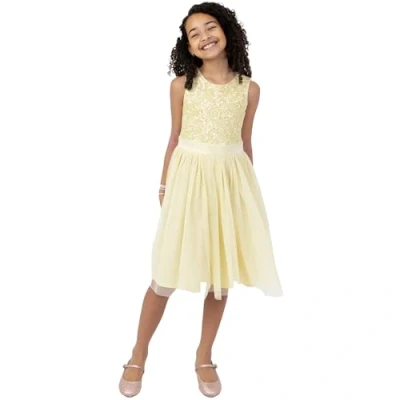 Abbildung von Maya Deluxe Mädchen Paillettenverziertes Hochzeit Und Geburtstag Festlich Mit Bandschleife Brautjungfernkleid Kleid, Lemon, 5 6 Jahre EU