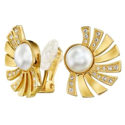 Abbildung von Traveller Ohrclip Gold Perle Weiss Kristalle Fächer 22kt vergoldet 114267