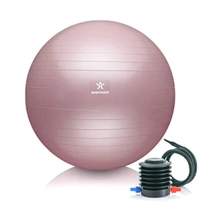 Abbildung von BODYMATE Gymnastikball Sitzball Trainingsball mit GRATIS E Book inkl. Luft Pumpe, Ball für Fitness, Yoga, Gymnastik, Core Training, starken Rücken als Büro Stuhl Rose 85cm