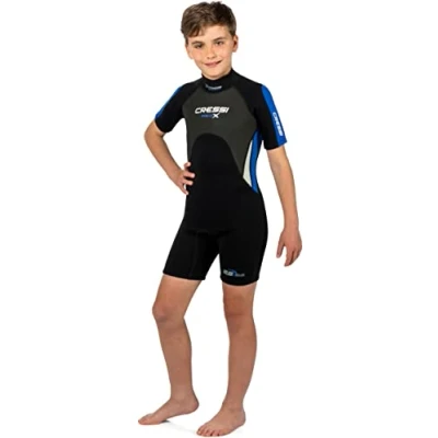 Abbildung von Cressi Unisex Kinder Med X Jr Wetsuit 2.5mm Shorty Neoprenanzug Ideal zum Schnorcheln und Tauchen in gemäßigten Gewässern, Schwarz/Rosa, S (8/9 Jahre)
