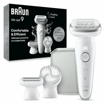 Abbildung von Braun Silk épil 9 Damen Epilierer, elektrischer Epilierer für mit flexiblem Kopf eine einfache Epilation, nass &amp; trocken, lang glatte Haut, 061, Weiß/Silber