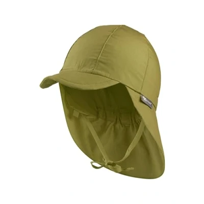 Abbildung von Sterntaler Schirmmütze Nacken Unisex Baby und Kinder Mütze mit Nackenschutz einsteckbaren Ohrenklappen UV Schutz 50+ Sommermütze zum Binden Popeline (Bio) Kopfbedeckung moosgrün, Größe 49