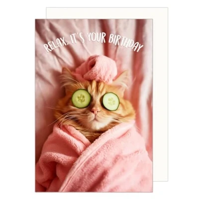 Abbildung von Edition Seidel Premium Geburtstagskarte mit Umschlag. Glückwunschkarte Tier Karte Billet Geburtstag Relax, it&#039;s your Birthday Mann Frau Katze Wellness lustig Humor (G3562 SW024)