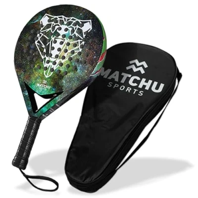 Abbildung von Matchu Padel schläger Inklusive Transportkoffer 100% Carbonrahmen mit Glasfaser Deckschicht Weicher Eva Schaum 3D Grip Technology 47x3,8 cm 360 Gramm Für Anfänger Grün (Bear)