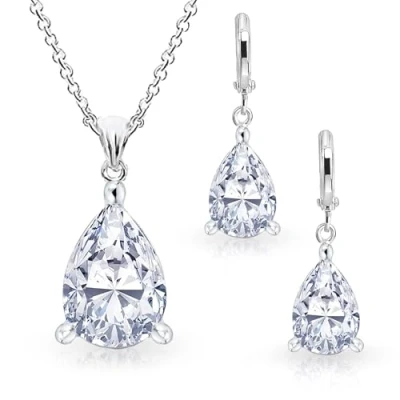 Abbildung von Crystalline Azuria Tropfenform Schmuck Set Weiß Zirkonia Kristalle Halskette 45 cm Ohrhänger 18 kt Vergoldet für Damen