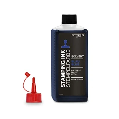 Abbildung von Octopus 250 ml Solvent Stempelfarbe blau, auf Lösemittelbasis für nichtsaugende und nichtporöse Untergründe, lasierend