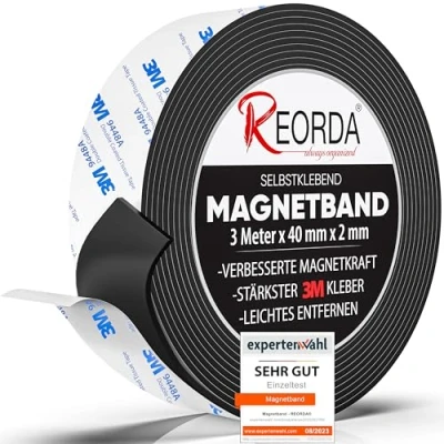 Abbildung von REORDA Magnetband selbstklebend stark Magnetstreifen mit starkem 3M Kleber Magnetklebeband optimierter Magnetkraft Magnet Klebeband