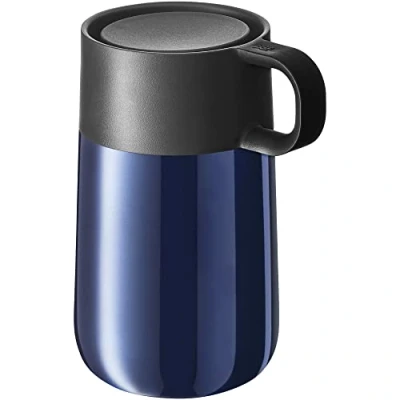 Abbildung von WMF Impulse Travel Mug, Thermobecher Edelstahl 0,3l, Automatikverschluss, 360 Trinköffnung, Kaffeebecher to go hält Getränke 6h warm/ 12h kalt, blau