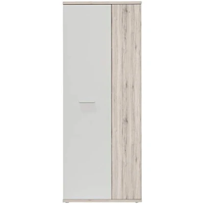 Abbildung von FORTE NET106 Schrank 70, Schuhschrank, Garderobenschrank, Abstellraum, Drehtürenschrank, 2 türig mit Einlegeböden, Weiß Holzdekor: Sandeiche, 69 cm breit x 179 hoch 35 tief
