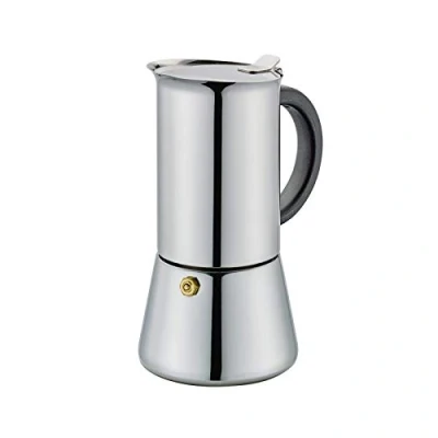 Abbildung von Cilio Espressokocher RIGOLETTO mit Planboden , Edelstahl Für alle Herdarten geeignet Ø 9 cm, Höhe 17,5 cm Spülmaschinengeeignet 4 Tassen Camping Kaffeekocher