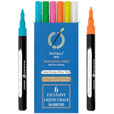 Abbildung von Pinturale Arts® Set 6 Kreidestifte Für Tafel Abwaschbar 1mm Spitze Fenster, Glas, Metall, Keramik Chalk Marker, Kreidestift, Fensterstifte