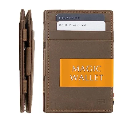 Abbildung von GARZINI Magic Wallet, RFID Geldbeutel für Herren aus echtem Leder 10 Karten, Mini Geldboerse als Geschenk Männer, Java Brown