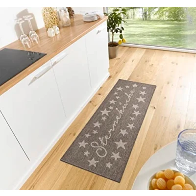 Abbildung von Hanse Home Cucina Küchenläufer Sterneküche Teppichläufer mit Schriftzug Flachgewebe Küchenteppich rutschfest Teppich Läufer für Küche, Flur, Eingangsbereich, Esszimmer 62x150cm, Anthrazit