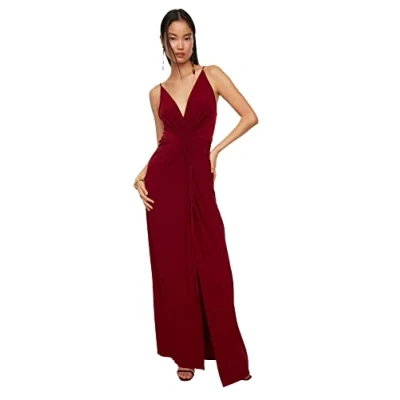 Abbildung von TRENDYOL Damen Women Bridesmaid Knit Evening Dress Prom/Brautjungfer Maxi Mermaid Regular Fit Strick Abendkleid, Burgundy,36 EU