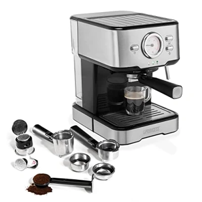 Abbildung von Princess Espressomaschine 249412, 1100 Watt, 1.5 Liter, gemahlener Kaffee, 3 Filter, inklusive Milchaufschäumer, ideal für Kaffee und Cappuccinos