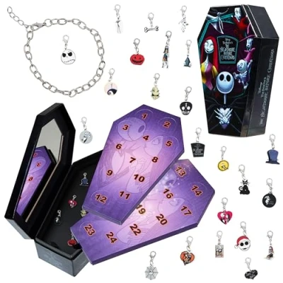 Abbildung von Disney Stitch Adventskalender 2024 Kinder Spielzeug Teenager Damen Schmuck Charms Halskette Weihnachtsgeschenke (Schwarzer Schmuck)