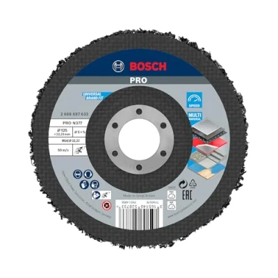 Abbildung von Bosch 1x PRO Multi Material Reinigungsscheibe N377 für kleine Winkelschleifer (für Stahlbleche, Stahl, Ø 125 mm, Körnung, Professional Zubehör Kleiner Winkelschleifer)