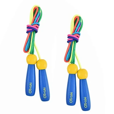 Abbildung von OTraki Rope Skipping Seil Springseil Kinder Verstellbare 2 Stück Mit Holzgriff und Baumwollseil Ropes für Jungen Mädchen Fitness Spiel Knochenentwicklung zu fördern 250CM (Blau)